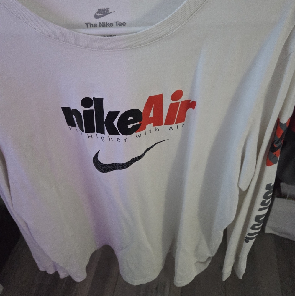 Nike Air White Long Sleeve Shirt with Black and Red Logo